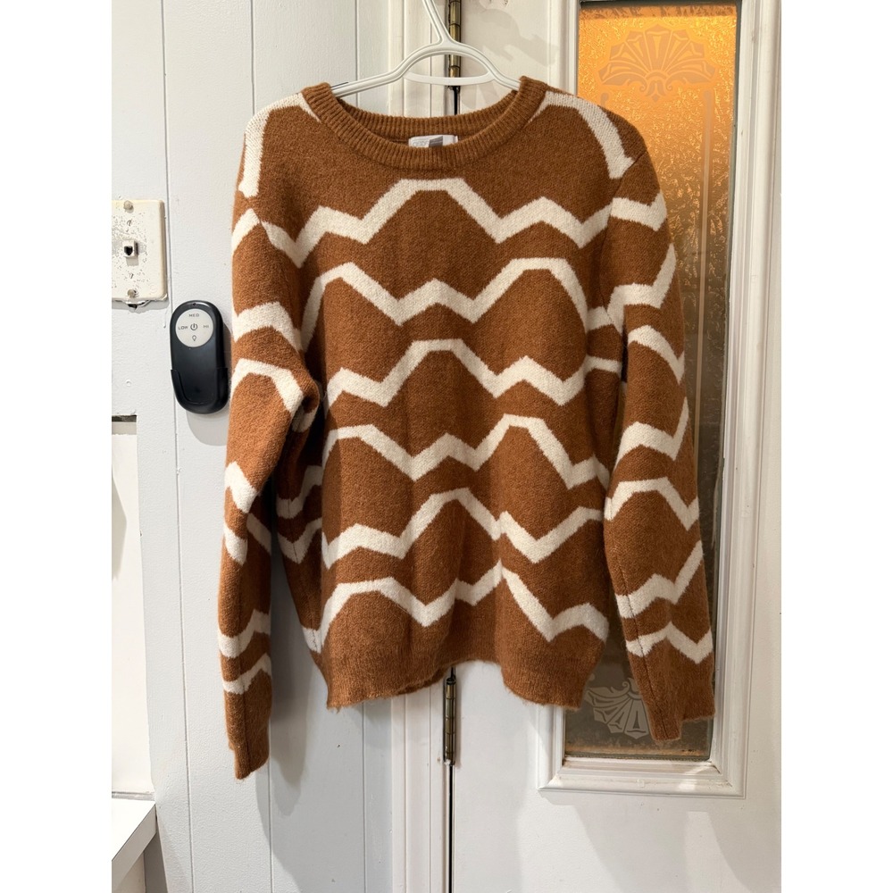 ASOS WHITE Brown Cream Zigzag Chevron Alpaca Wool Blend Sweater US 12